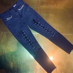 Funked Up Black Ombré Jeans with Corset Ties!